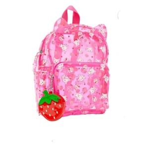 Claire's Pink Jelly Kitten and Strawberry Backpack with Strawberry Coin Purse